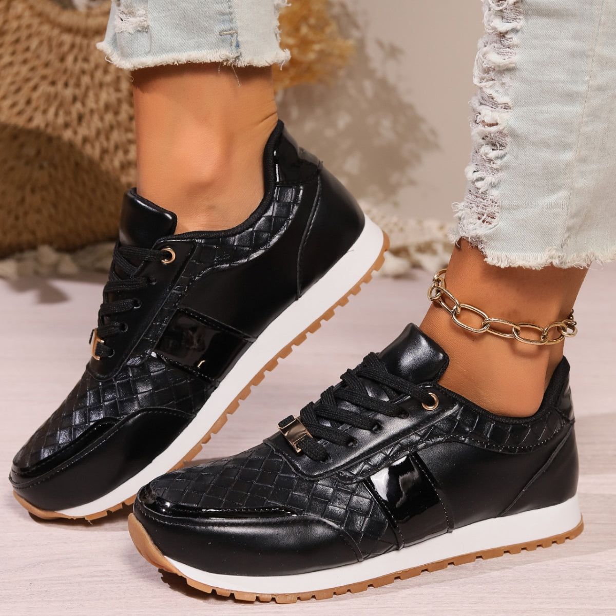 Lace-Up PU Leather Sneakers